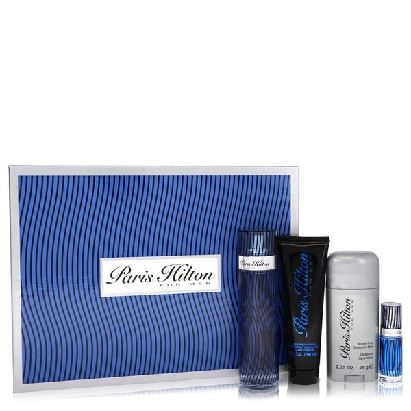 Paris Hilton by Paris Hilton Gift Set -- 3.4 oz Eau De Toilette Spray + 3 oz Body Wash + 2.75 oz Deodorant Stick + .25 Mini EDT Spray (Men)
