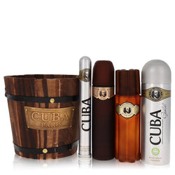 Cuba Gold by Fragluxe Gift Set -- 3.4 oz Eau De Toilette Spray + 1.17 oz Eau De Toilette Spray + 6.7 oz Body Spray + 3.3 oz After Shave (Men)