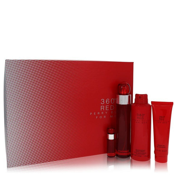 Perry Ellis 360 Red by Perry Ellis Gift Set -- 3.4 oz Eau De Toilette Spray + .25 oz Mini EDT Spray + 6.8 oz Body Spray + 3 oz Shower Gel (Men)
