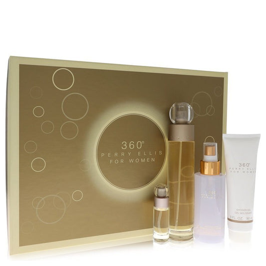 perry ellis 360 by Perry Ellis Gift Set -- 3.4 oz Eau De Toilette Spray + 4 oz Body Mist + 3 oz Shower Gel + .25 Mini EDT Spray (Women)