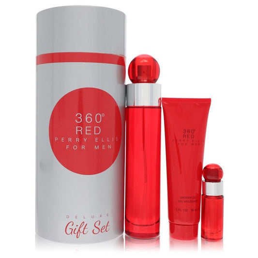 Perry Ellis 360 Red by Perry Ellis Gift Set -- 3.4 oz Eau De Toilette Spray + .25 oz Mini EDT Spray + 3 oz Shower Gel in Tube Box (Men)