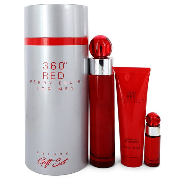 Perry Ellis 360 Red by Perry Ellis Gift Set -- 3.4 oz Eau De Toilette Spray + .25 oz Mini EDT Spray + 3 oz Shower Gel in Tube Box (Men)